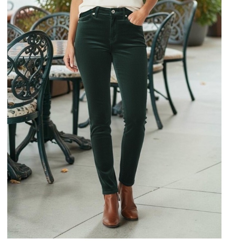 Banana Republic Womens 28P Velvet Dark Academia Holiday Green Skinny Ankle Pants